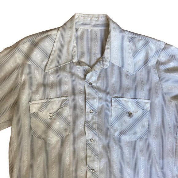 Vintage Pearl Snap Long-Sleeve Western Shirt White Silver Striped Men's - Picture 2 of 5